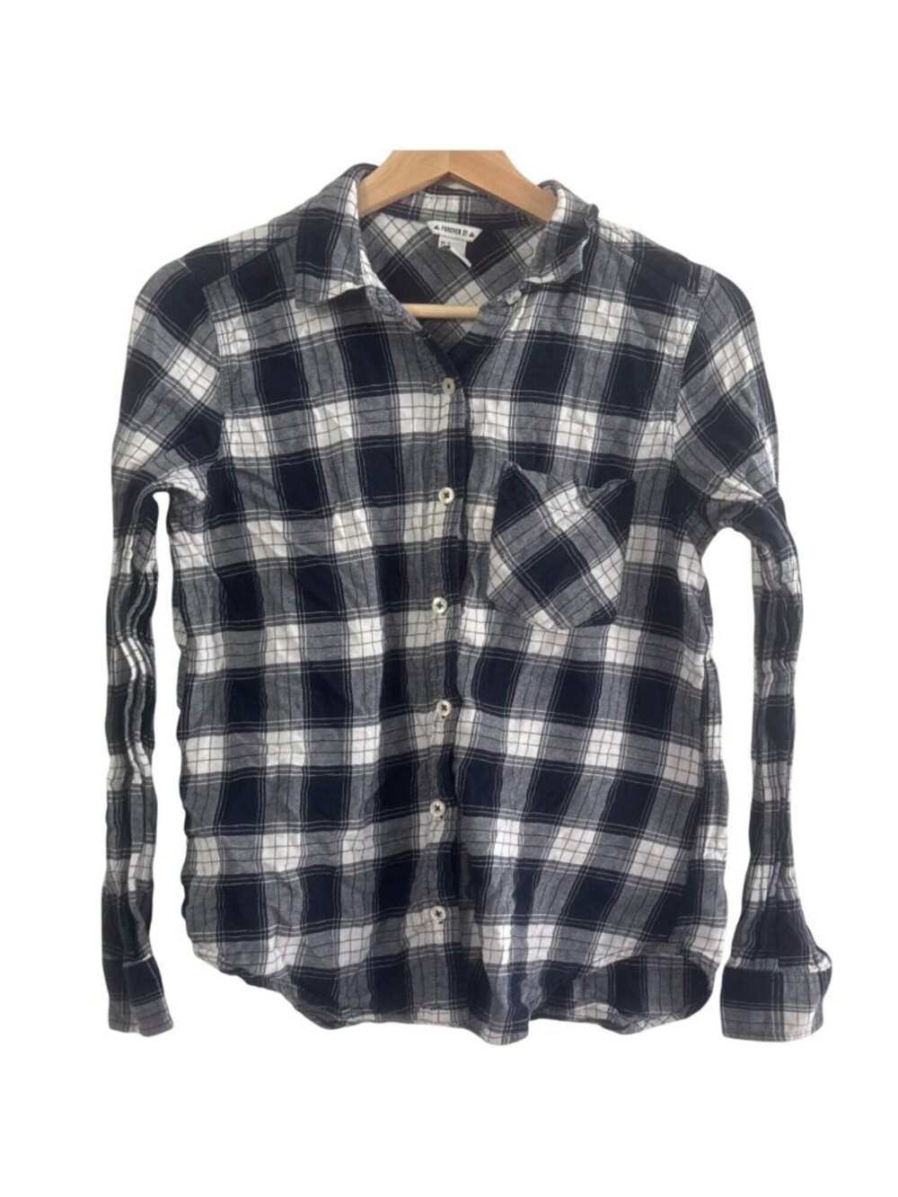 Plaid Long-Sleeve Button-Up Shirt Size S Forever 21 Womens Black & White